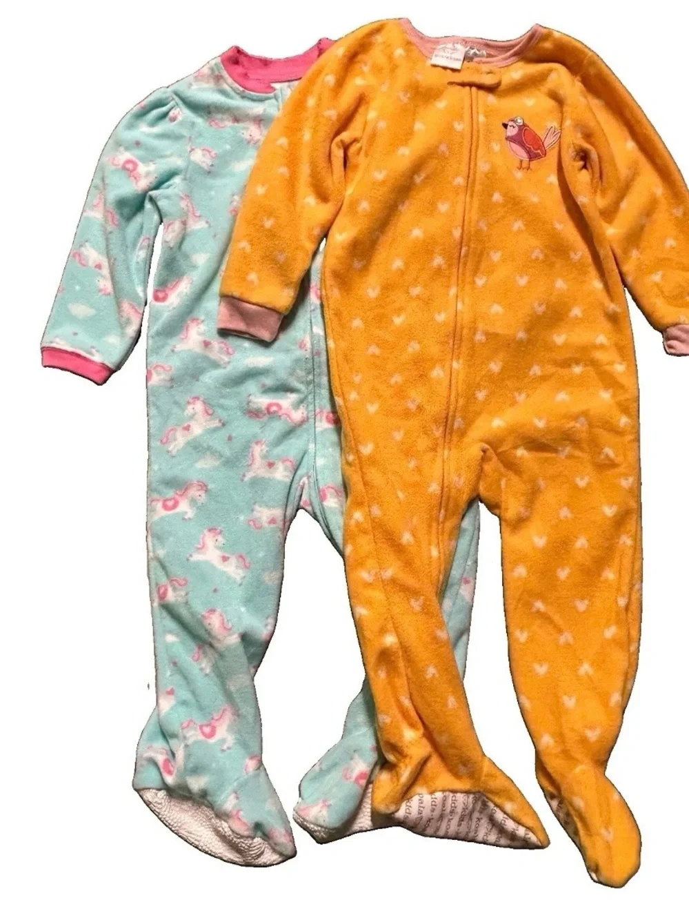 Toddler Girl Fleece Footie Pajamas Yellow Blue Unicorn Size 24 Months